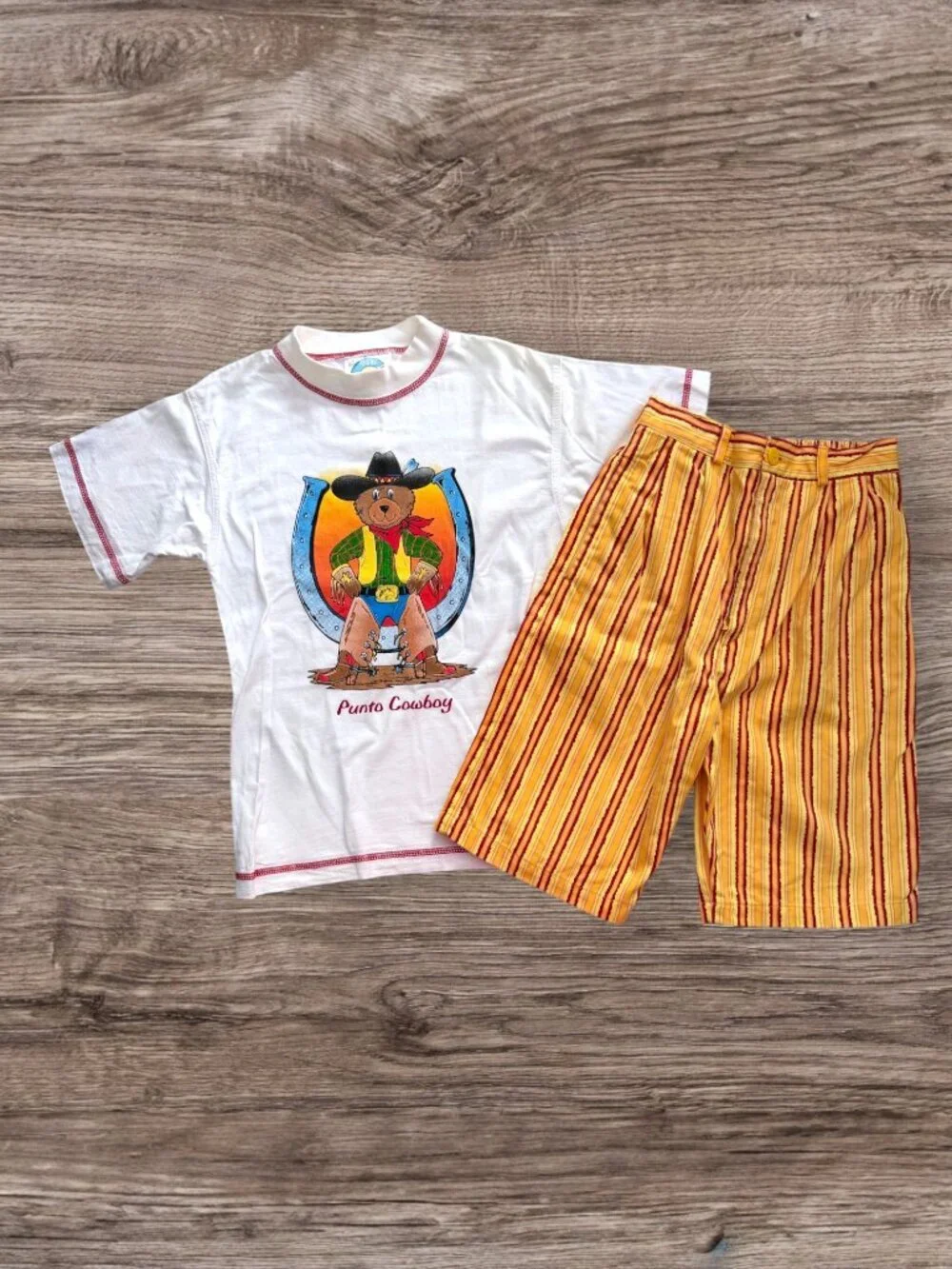 Vintage NWOT Italy Punto Oggi Domani Cowboy Bear Outfit Set Top Shorts Size 6